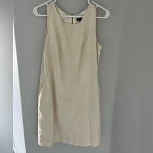 Willi Smith Ivory Sleeveless‎ Midi Dress Women's 6 Linen Cotton Blend Minimalist